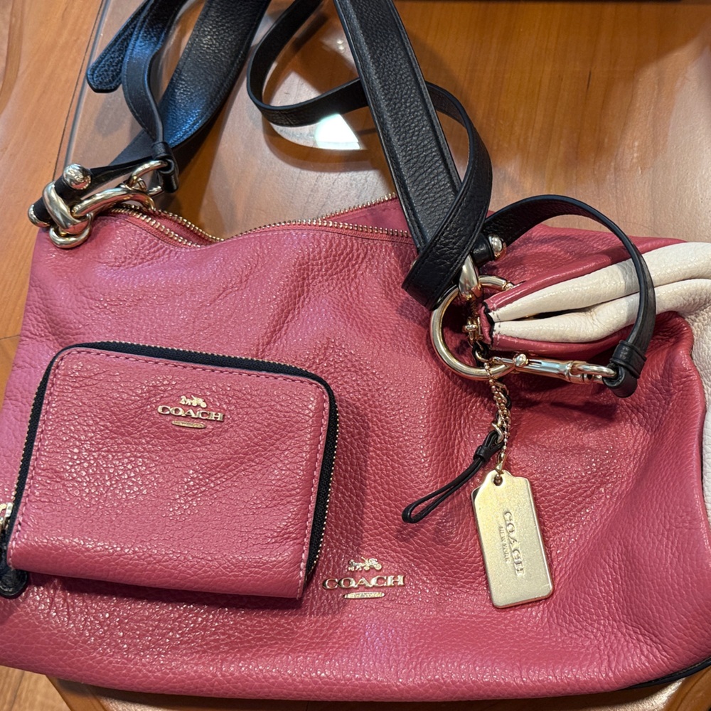 Coach Berry and Black Leather Shoulder Bag Set